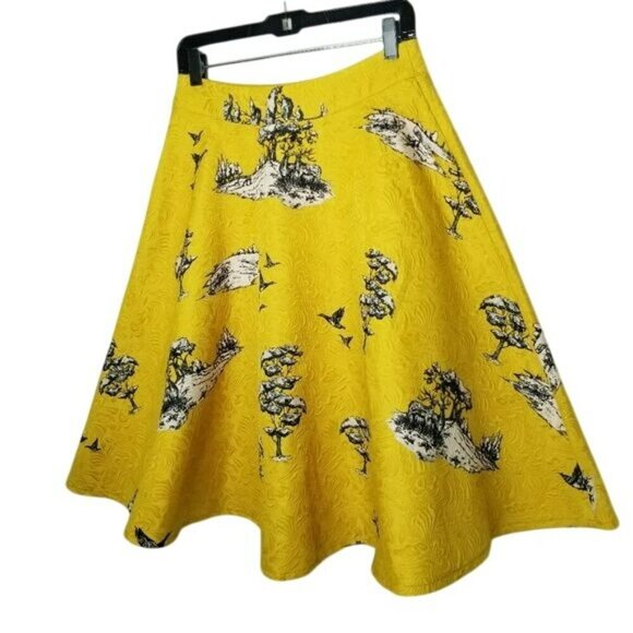 Darling Yellow A-Line Circle Skirt Woodland Novelty Zipper‎ Twee Skater Retro S - Picture 1 of 9
